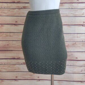 Vintage Gold Beaded Olive Sweater Pencil Skirt
